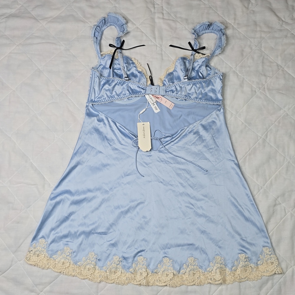 3414 For Love & Lemons Sweetheart Satin Slip Dress – Baby Blue Sz XL - Picture 4 of 7
